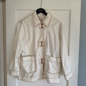 Tory Burch Cream Denim Utility Jacket with Brown Accents